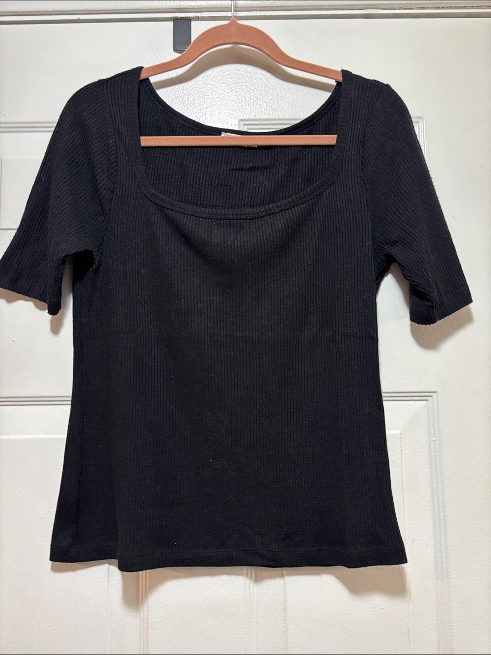 Faherty Black Ribbed Square Neck Short Sleeve Tee